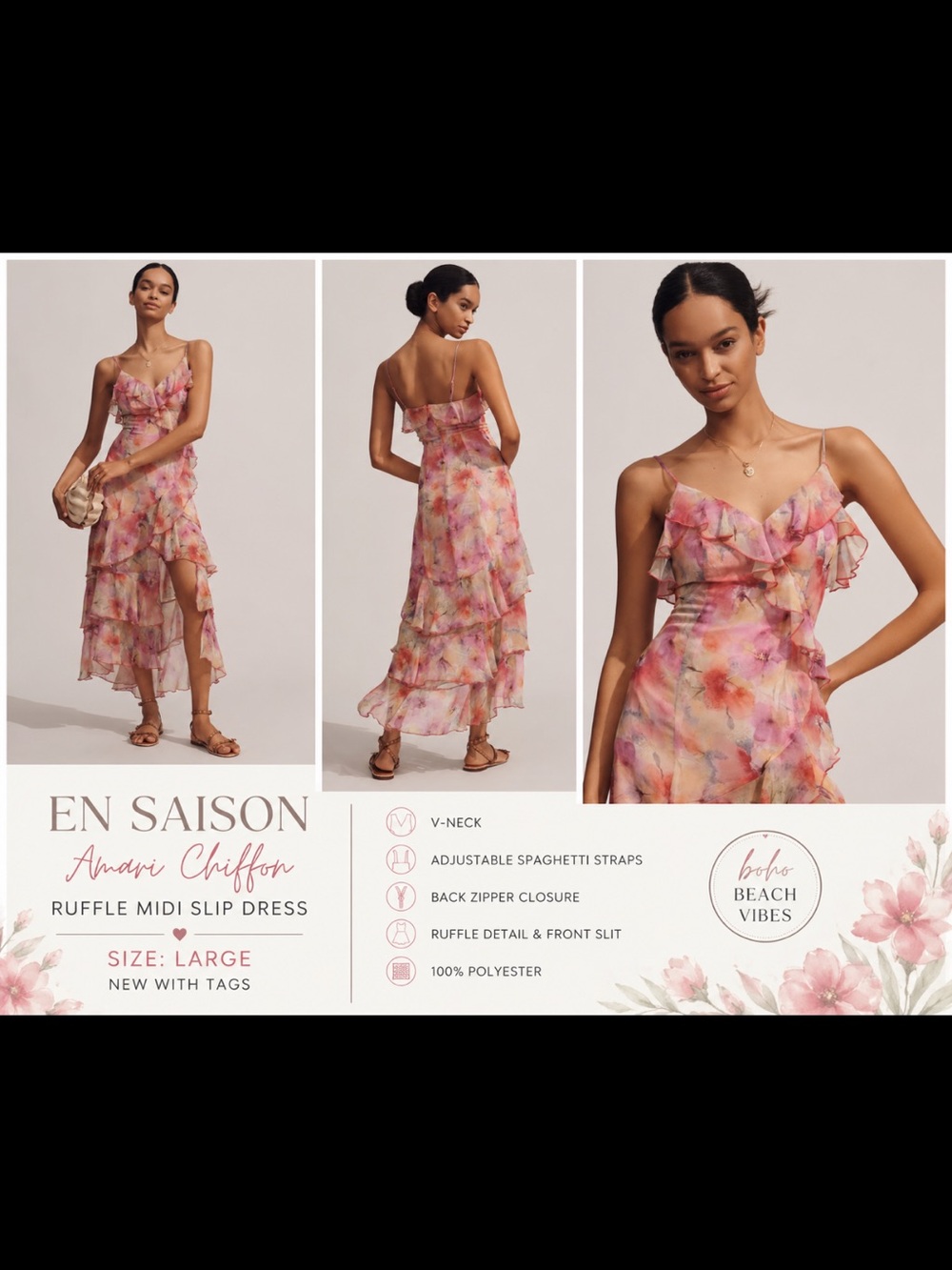 EN SAISON Amari Ruffle Chiffon Maxi Dress NWT - Picture 2 of 5